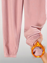 Solid Fuzzy Lounge Pants, Warm & Soft Elastic Waistband Pants