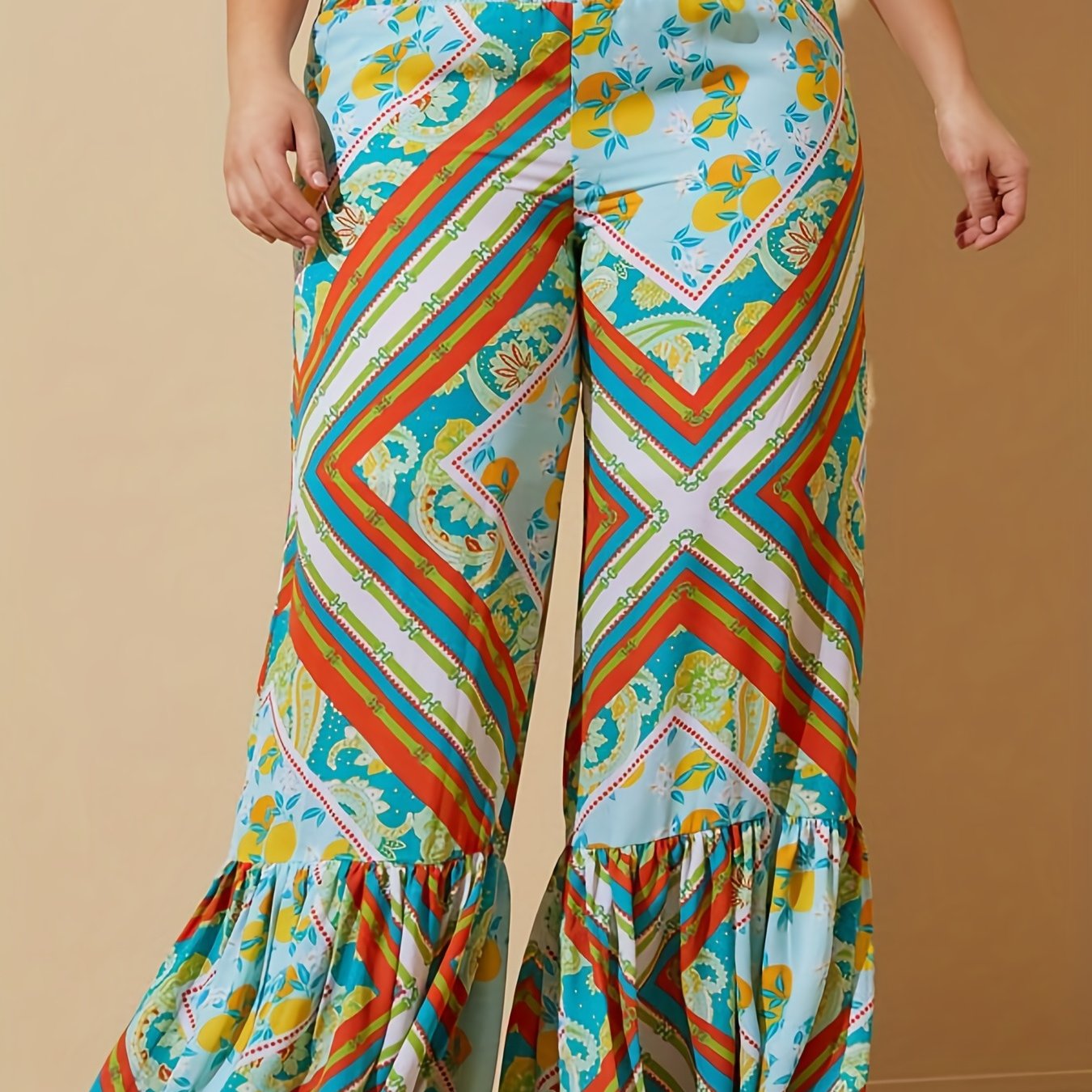  Wide Leg Ruffle Trim Pants
