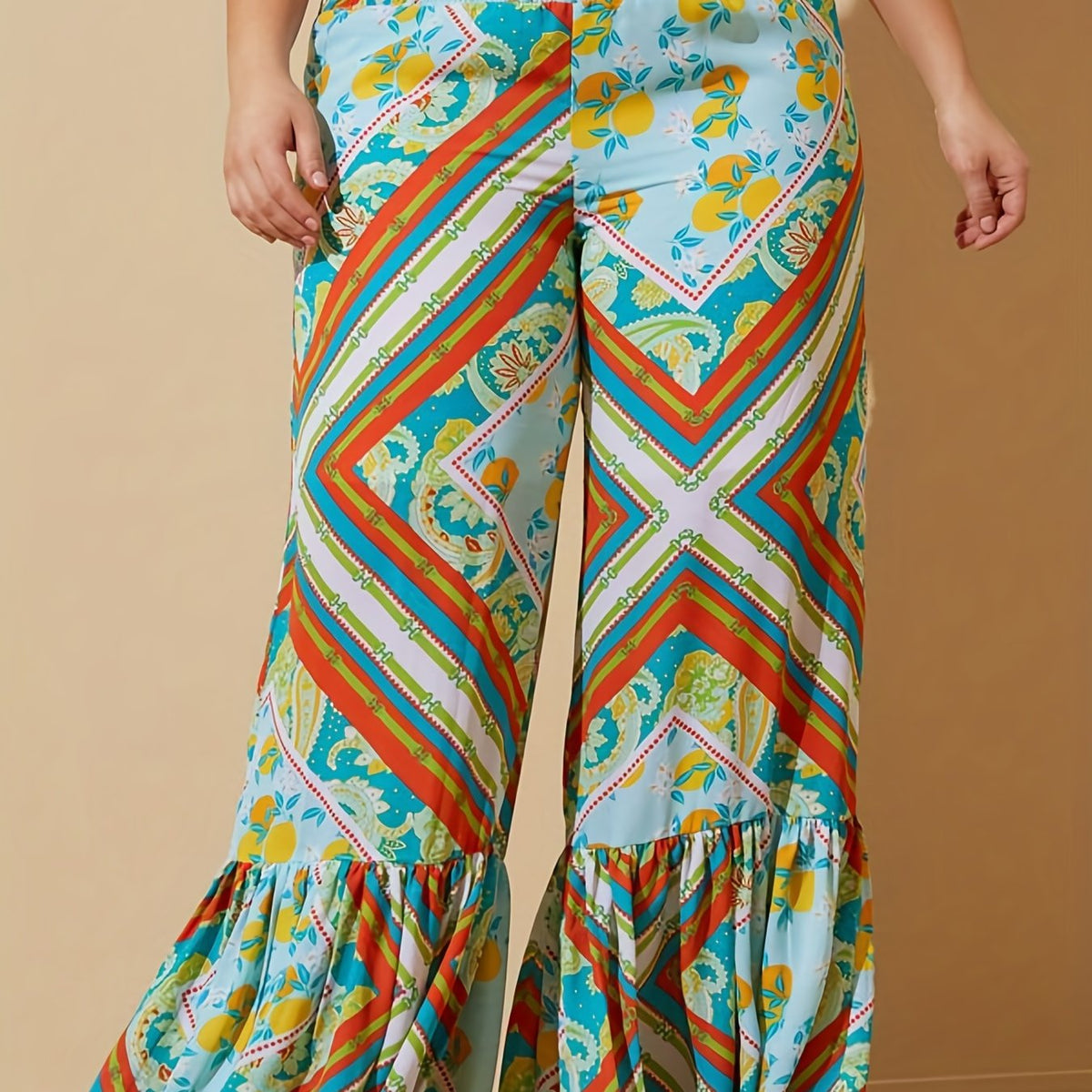  Wide Leg Ruffle Trim Pants