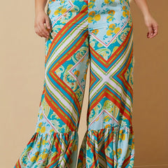  Wide Leg Ruffle Trim Pants