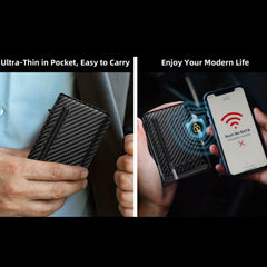 Men's Carbon Fiber RFID Blocking Card Holder with Zipper Coin Purse