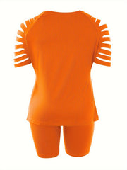 Women's Plus Solid Cut Out Tee & Biker Shorts Set
