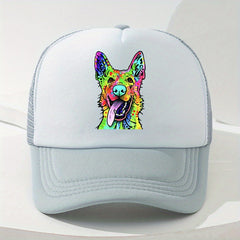 Rainbow Dog Print Hat Mesh Baseball Cap Outdoor Sunshade Trucker