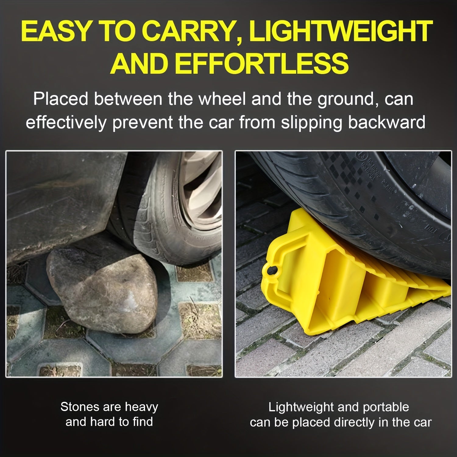 Wheel Chock With Handle Quick Grip Ribbed Chock Block