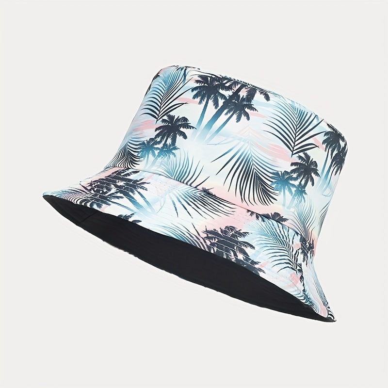 Coconut Tree Pattern Sunshade Bucket Hat for Outdoor Travel