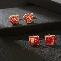 Red Paint Square Cufflinks French Wedding