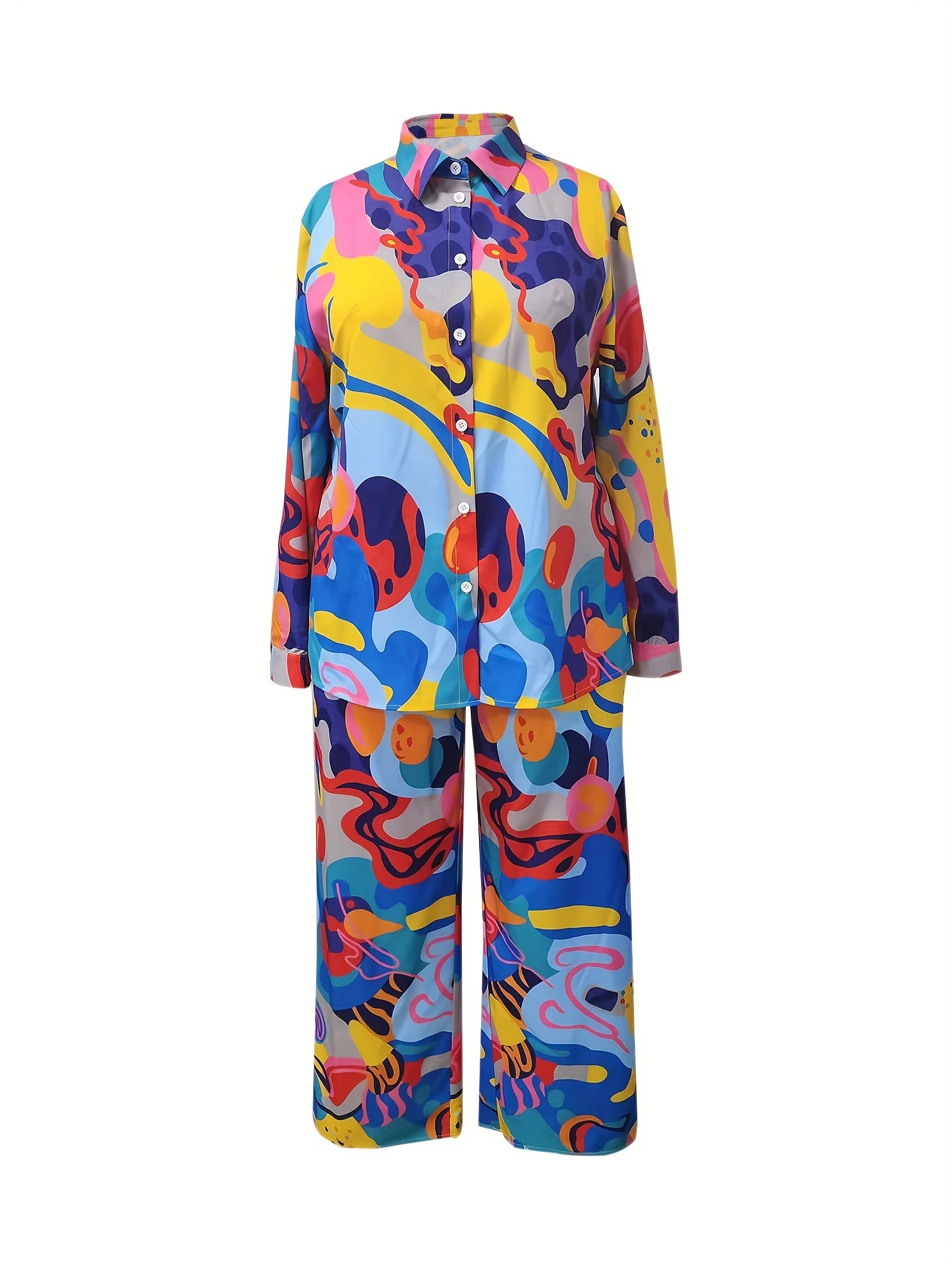  Abstract Print Shirt & Pants Set