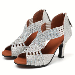 Women's Rhinestone Latin Dance Sandals Medium Heel Lightweight Shoes