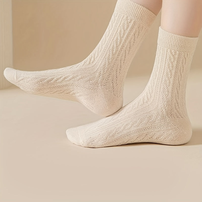 6 Pairs Twist Textured Mid Tube Socks for Women