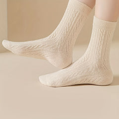 6 Pairs Twist Textured Mid Tube Socks for Women