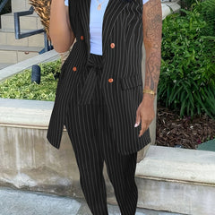 Women's Plus Striped Print Vest & Pants Outfit 2 Piece Set