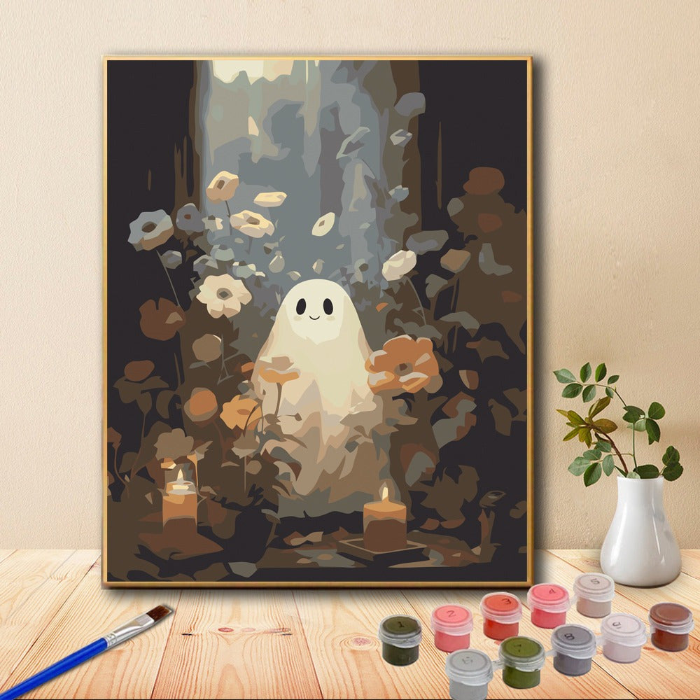 Halloween Ghost in Flower Beds Painting
