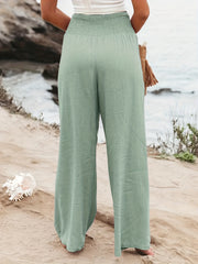 Solid Elastic Waist Wide Leg Pants for Women