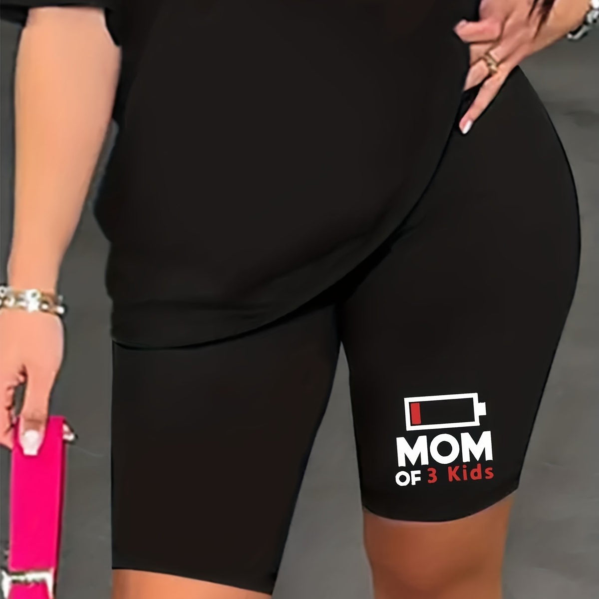  Casual Shorts Women's Plus & Letter Print Skinny Sporty Shorts