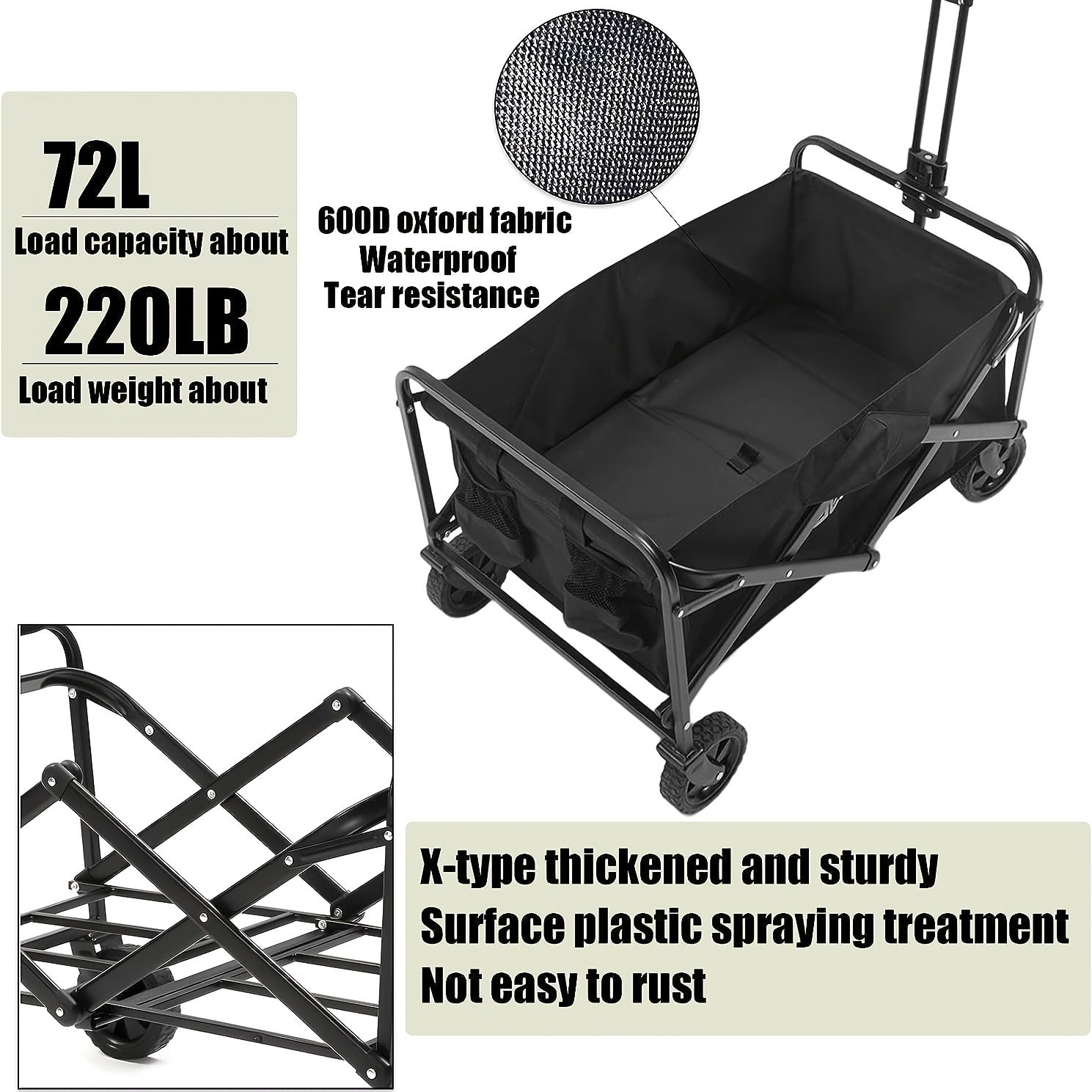 Collapsible Wagon Heavy Duty Utility Garden Cart Foldable Portable