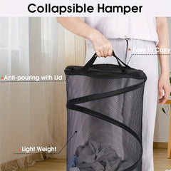Large Collapsible Laundry Basket with Lid Foldable Mesh Pop Up Hamper