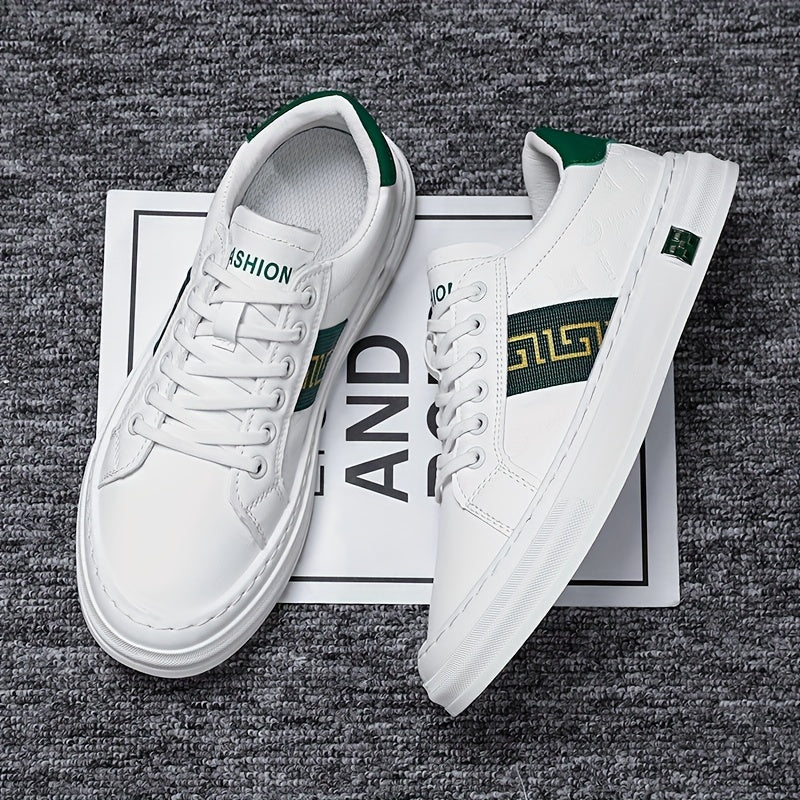 Men's Embossed PU Leather Skate Shoes Lace-up Sneakers