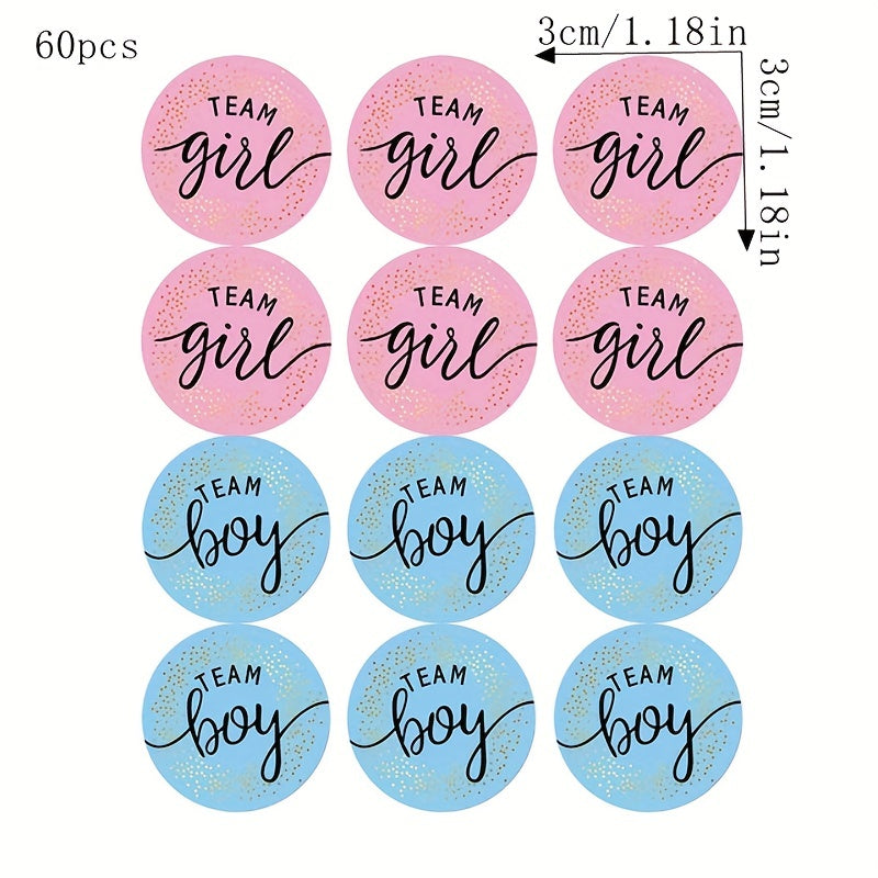 60pcs Team Stickers Gender Reveal Party Box Label Favors Supplies