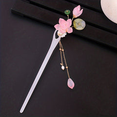 Chinese Style Flower Hairpin with Tassel Ponytail Holder
