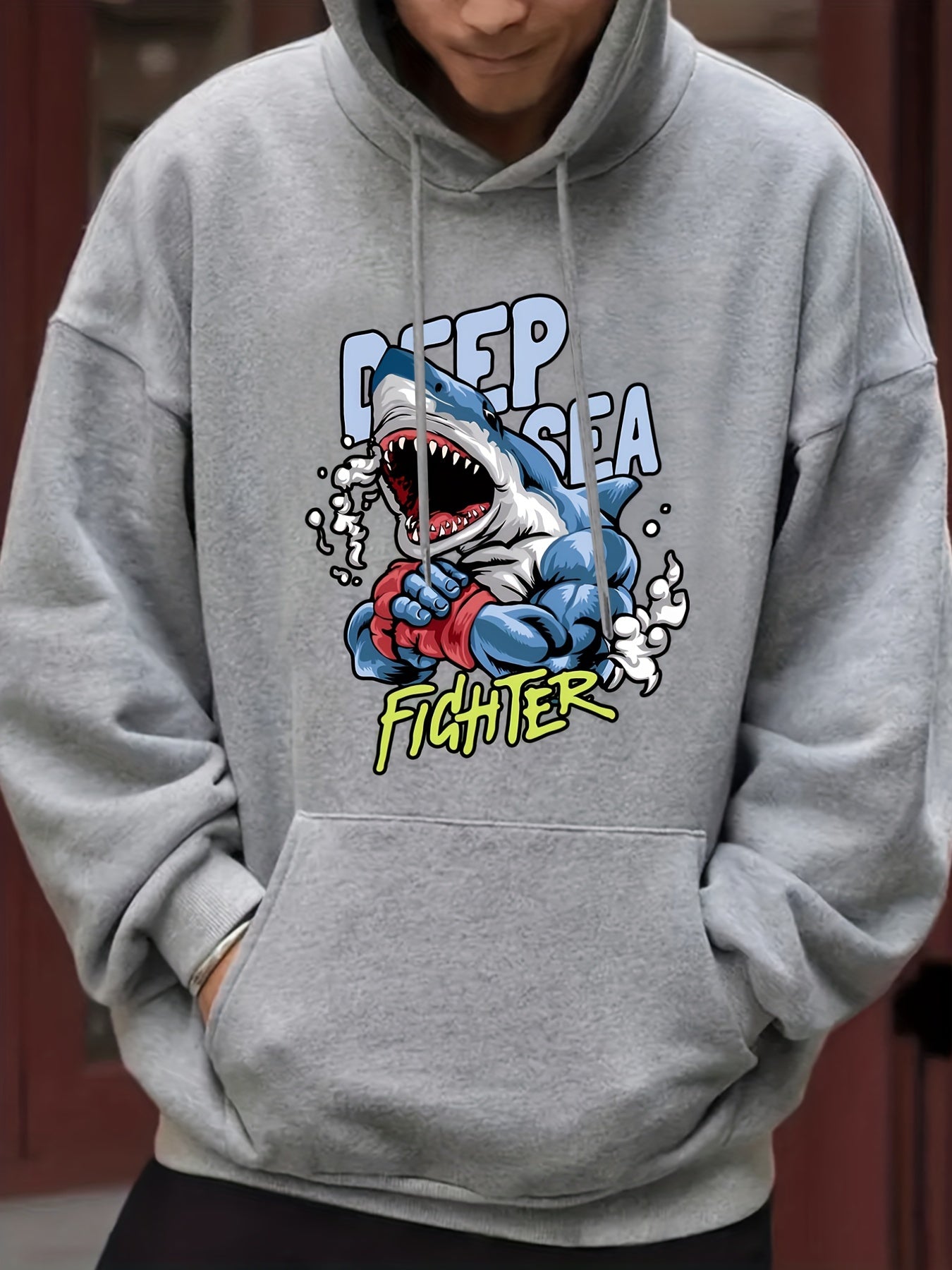 Men's Shark Boxer Print Hooded Sweatshirt Long Sleeve Personalized Hoodie