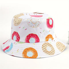 Donut Print Bucket Hat Lightweight Fisherman Cap For Women