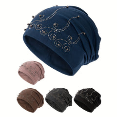 Rhinestone Decor Casual Beanie Solid Slouchy Hats For Women