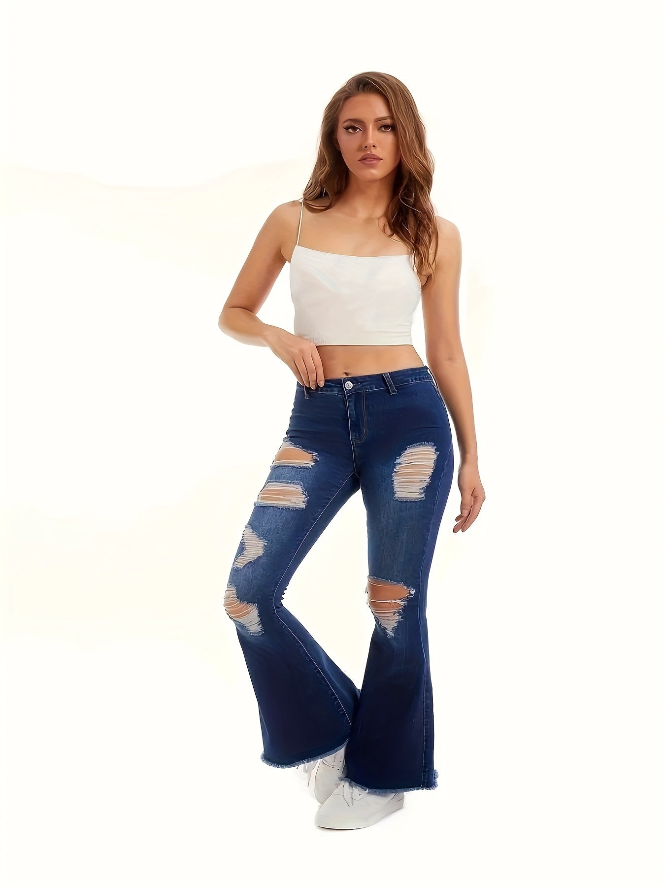  Ripped High Rise High Stretch Flared Leg Jeans