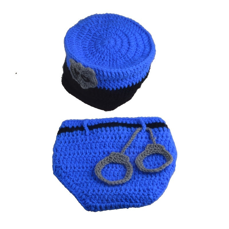 2pcs Policeman Baby Crochet Costume Photography Props Newborn Hat Shorts Outfits