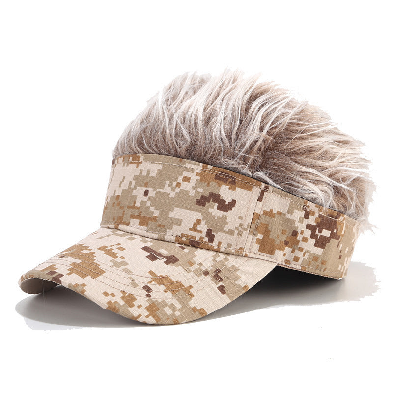 Adjustable Sun Visor Hat With Wig Spiked Hairs Baseball Golf Cap