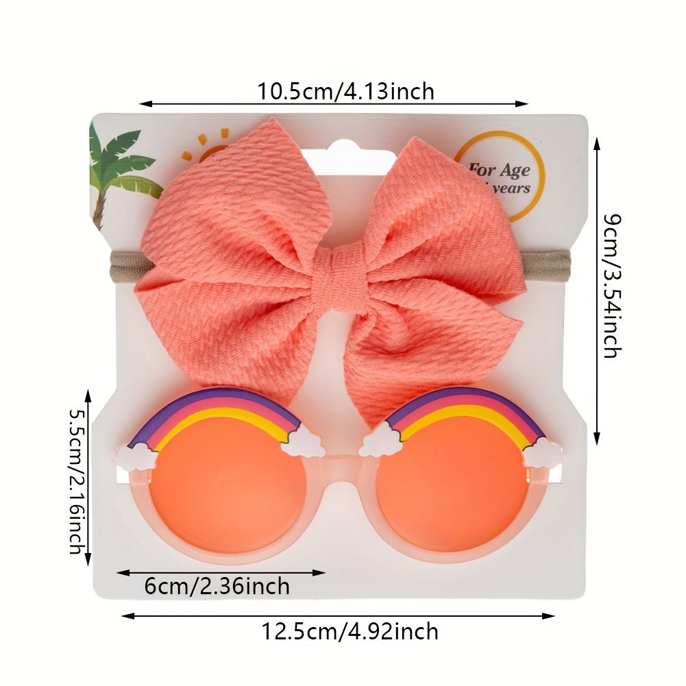 Girls Casual Bow Headband & Rainbow Sunglasses Set for Party