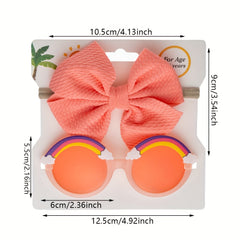 Girls Casual Bow Headband & Rainbow Sunglasses Set for Party