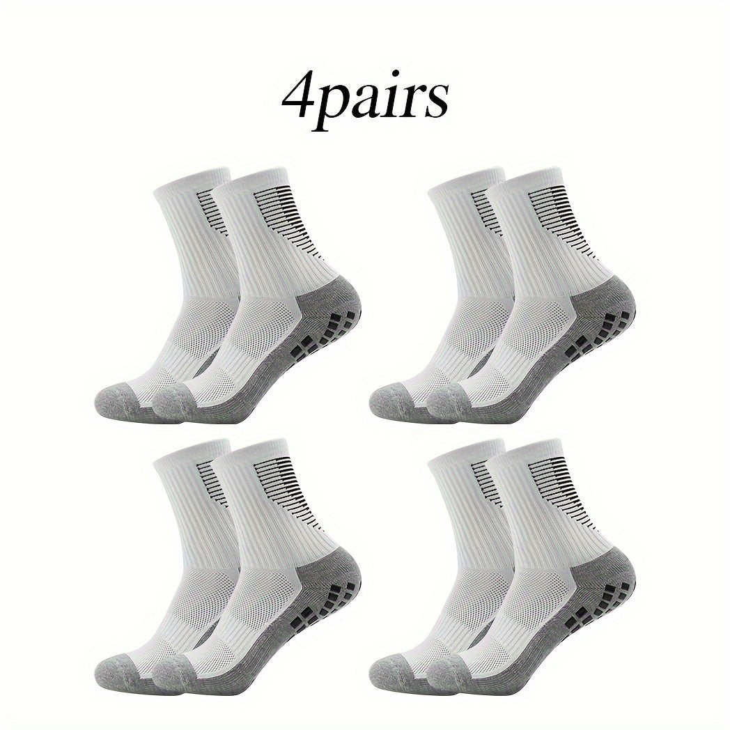 4 Pairs Non Slip Football Socks Striped Soccer Socks