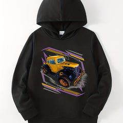Cartoon Car Print Boys Hooded Sweatshirt for Spring Fall