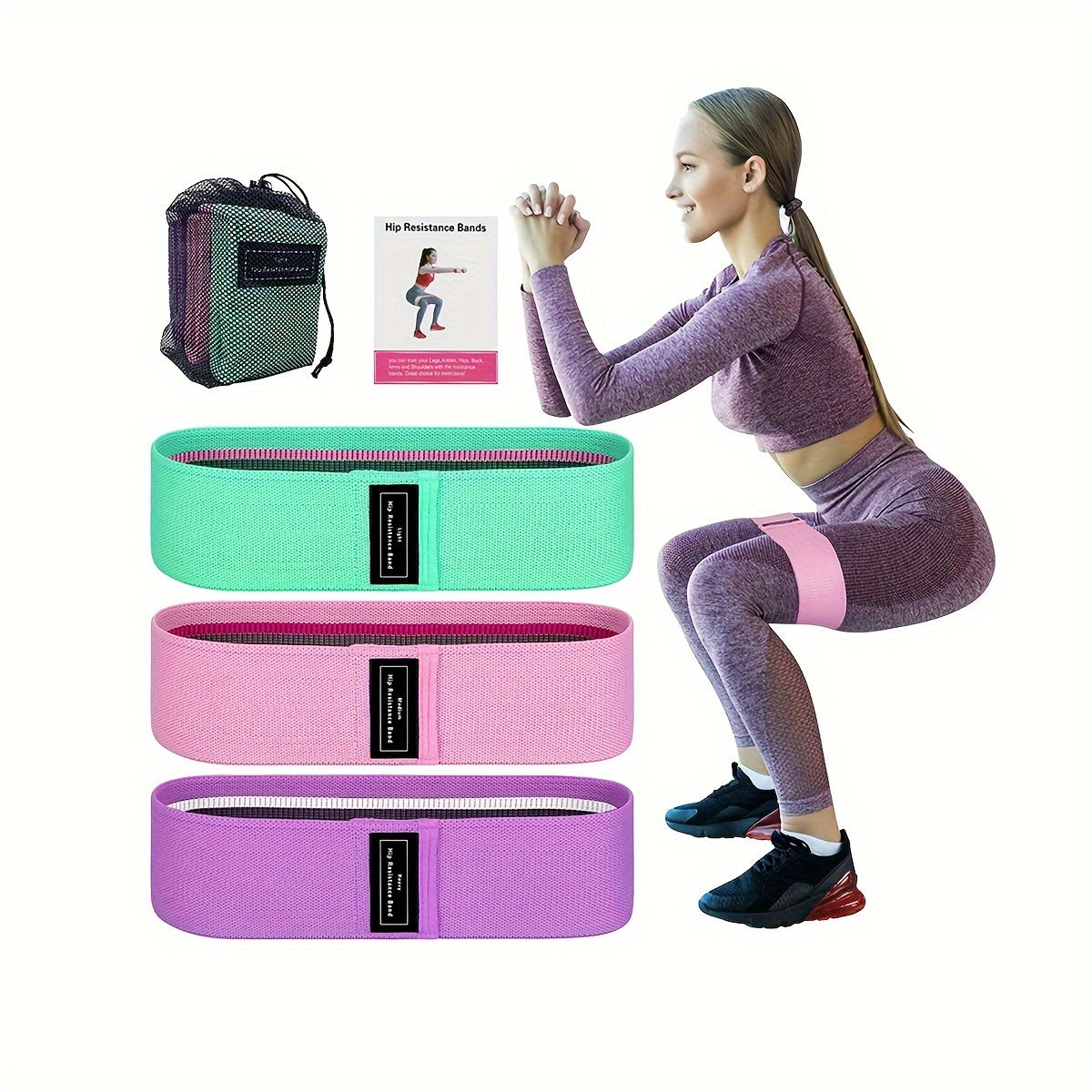 3pcs Non-slip Fabric Resistance Bands Set for Hip Lifting Strength Training