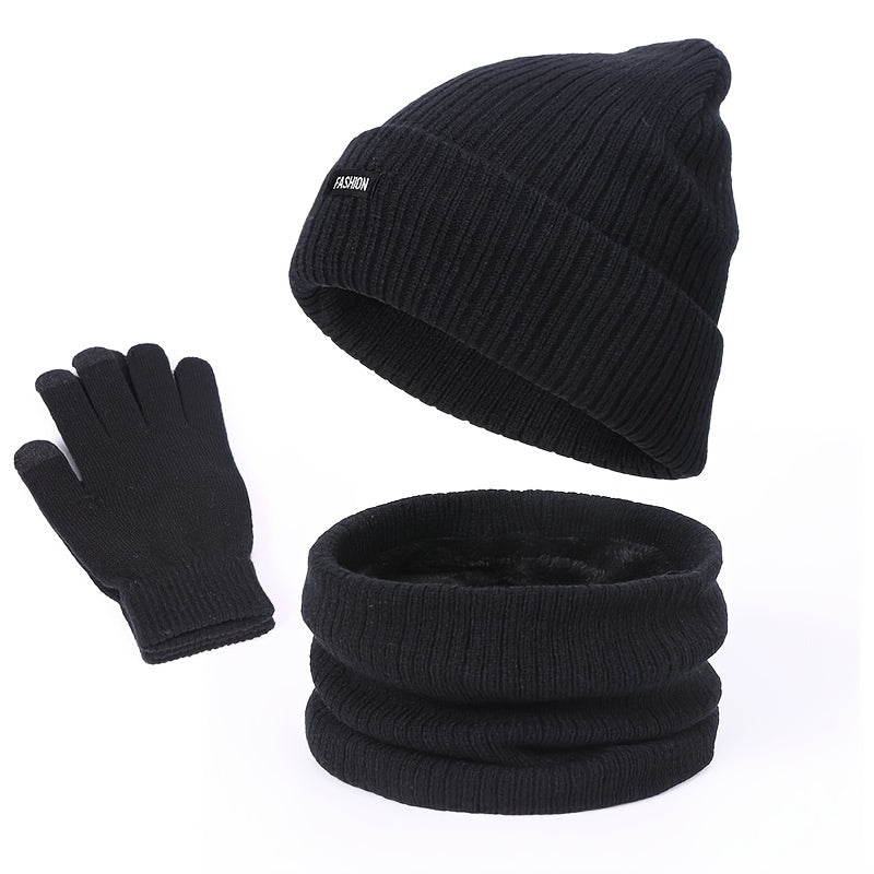 Winter Plus Velvet Hat Scarf Gloves Set Men Women Knitted Thickened Warm