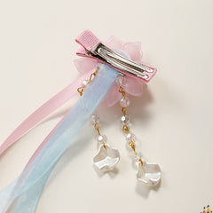 Vintage Pink Flower Streamer Hair Clip Cheongsam Hair Accessory