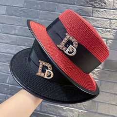 Vintage Flat Top Trilby Fedora Cap Women Sunscreen Straw Hats