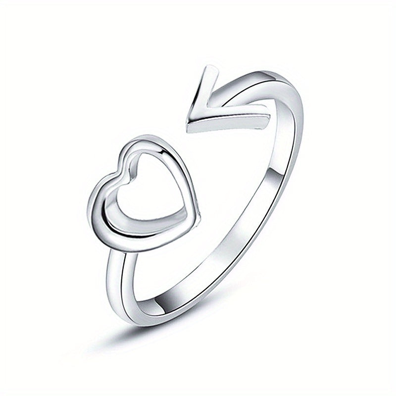 Heart Wave Cuff Ring with Rhinestone Inlay