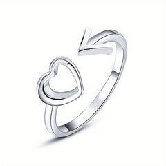 Heart Wave Cuff Ring with Rhinestone Inlay