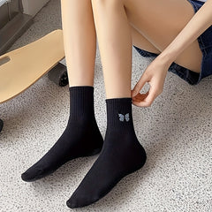 Butterfly Embroidery Socks, Women's Mid Tube Stockings