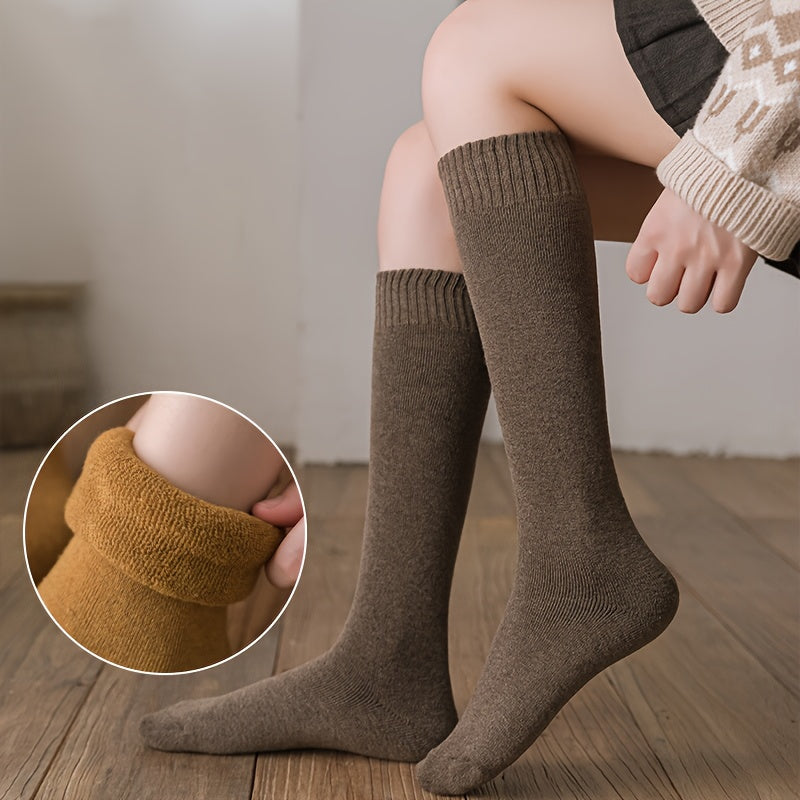 Solid Calf Socks Warm Knee High Stockings Women's Hosiery