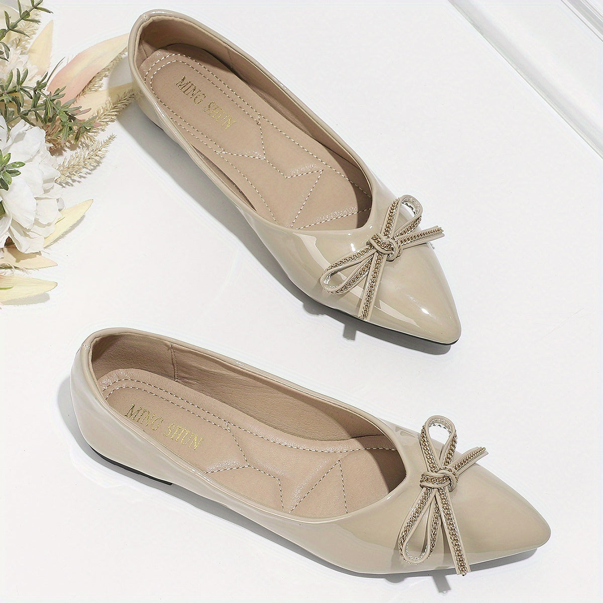 Women's Bowkbot Flat Shoes Pointed Toe Soft Sole Versatile Dress Work Flats
