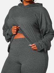  Solid Long Sleeve Hoodie & Leggings 2 Piece Set