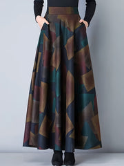 Women's Plus Distressed Geometric Print High Rise Maxi Skirt