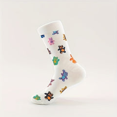4 Pairs Letter & Cartoon Print Socks Comfy & Mid Tube Women's Stockings