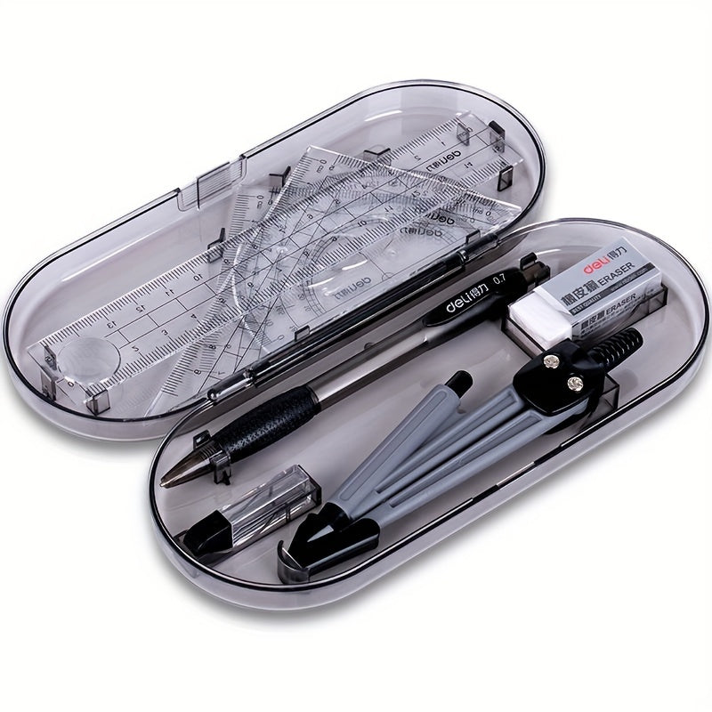 Drafting Set w/ Storage Box, Mechanical Pencil, Rulers, Protactor, Compass