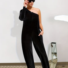 One Shoulder Wide Leg Jumpsuit Long Sleeve