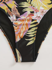  Tropical Print Tankini Set Long Sleeve Crew Neck Top & Panty Swimwear