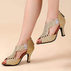 Women's Rhinestone Latin Dance Sandals Medium Heel Lightweight Shoes