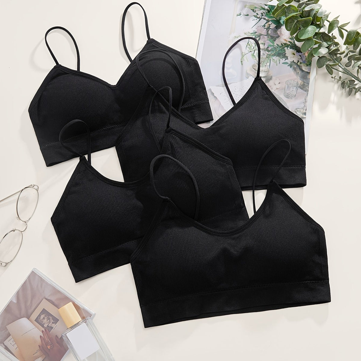 4pcs Ribbed Wireless Bras Comfort & Breathable Intimates